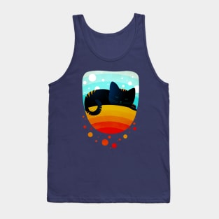 Sleepy kitty over the rainbow holding an owl on its tail Tank Top